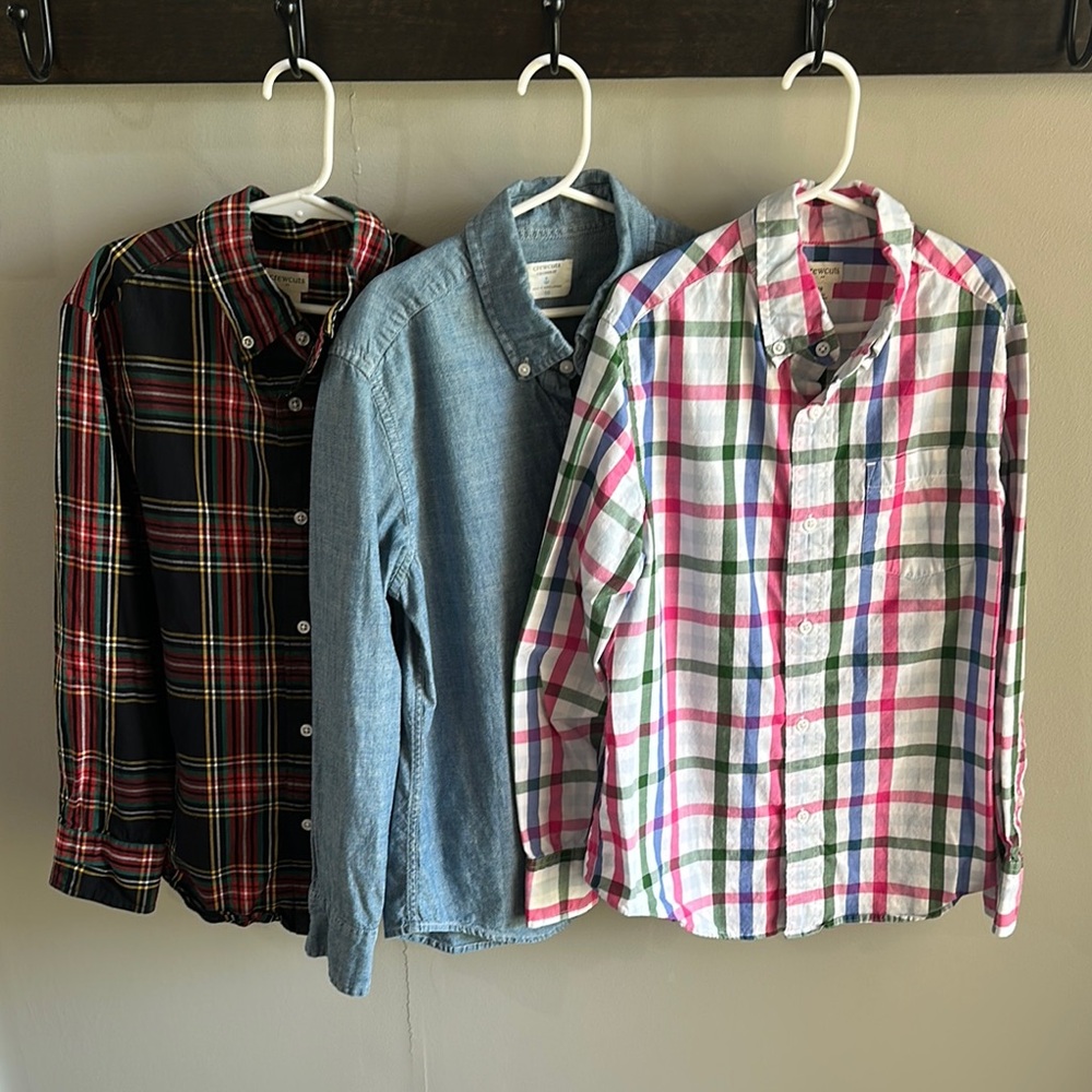 Crewcuts Boys Button Up Shirts Lot- Black/ Red Plaid, Chambray, Colorful Plaid